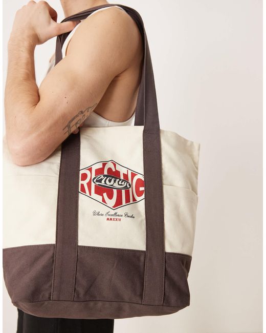 Tote bag à motif imprimé - écru/marron ASOS pour homme en coloris Natural