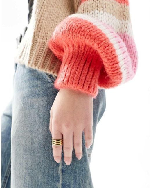 French Connection Red Monroe Stripe Sleeve Cardigan
