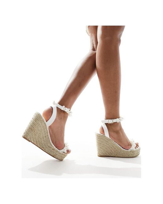 Sandales compensées façon espadrilles ornées South Beach en coloris White