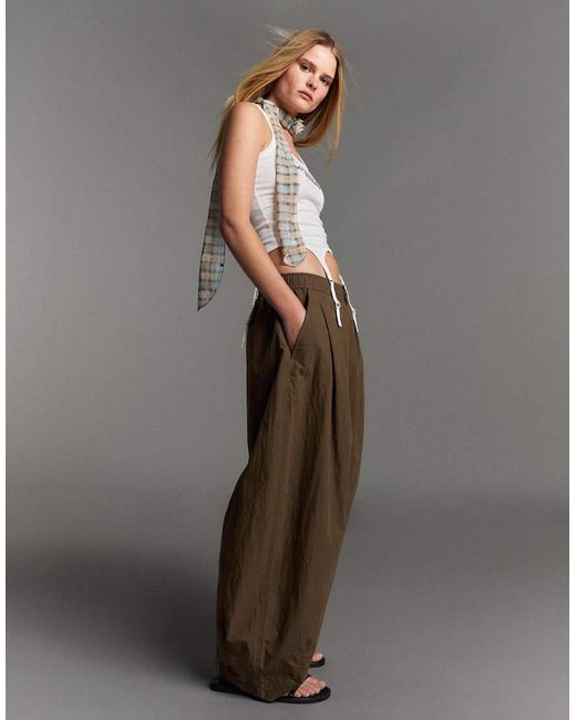 Bershka Gray Technical Cropped Volume Trousers