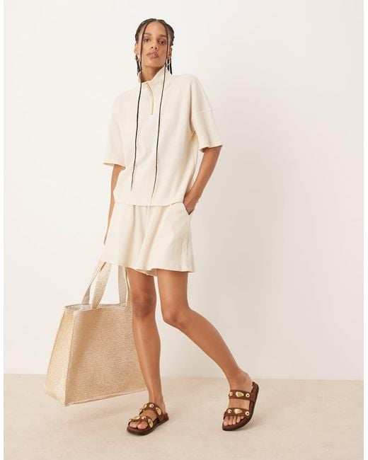 Vila Shorts Van Wafelstof Met Hoge Taille in het Natural