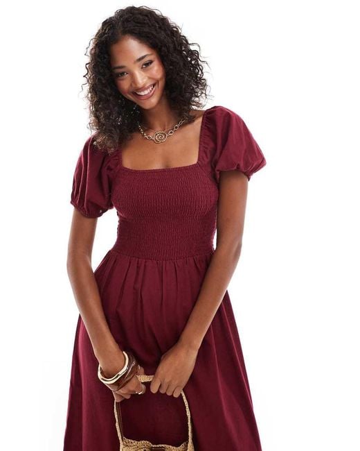 beach body in an evening dress Ruffled Puff Sleeve Dress Solid Square Collar Women's Summer Dress , H   formalgowns