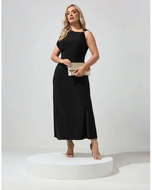 Yours Clothing Black Metal Buckle Detail Maxi Dress