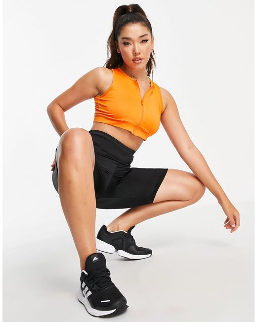 Threadbare Orange Fitness Zip Front Gym Crop Top