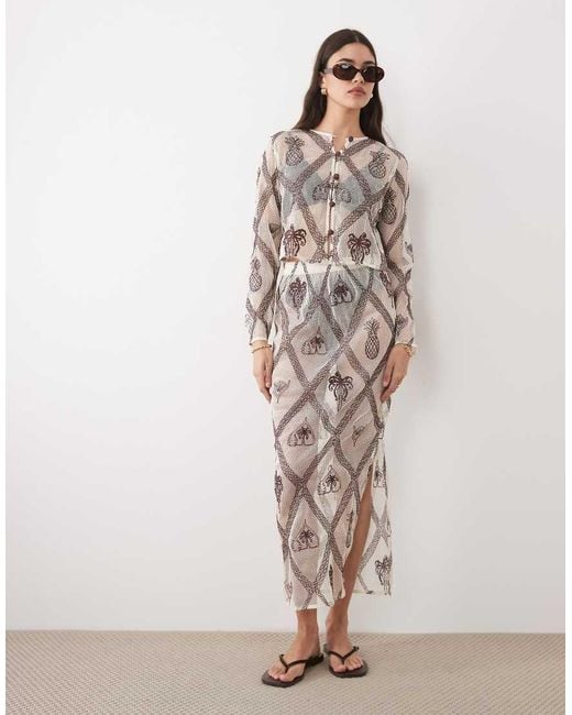 River Island Brown Crochet Motif Cardigan Co-ord
