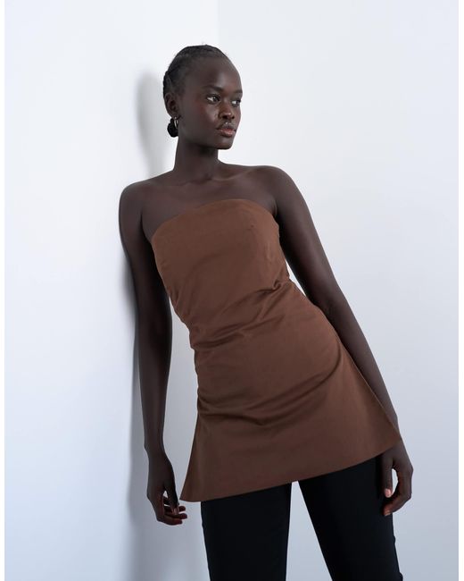 TOPSHOP Brown – schlichtes, trägerloses longline-oberteil