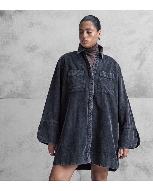 ASOS Green Asos Design Curve Cord Mini Shirt Dress With Wide Cuffs And Oversized Pockets