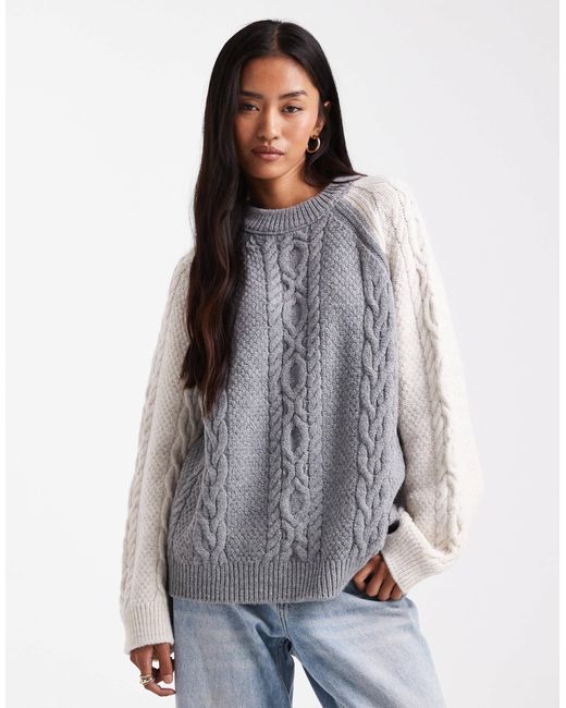 ASOS Gray Colour Block Cable Mix Jumper