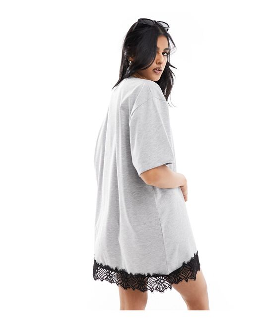 Noisy May White Oversize T-shirt Dress With Lace Trim