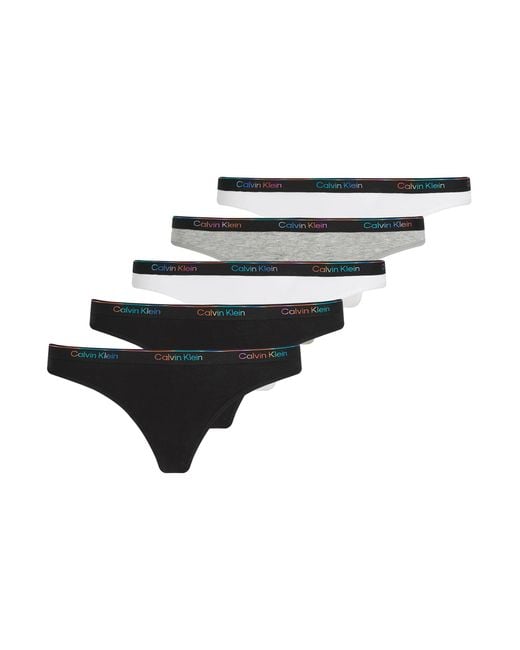 Calvin Klein Black Icon Logo 5 Pack Thongs Multicoloured