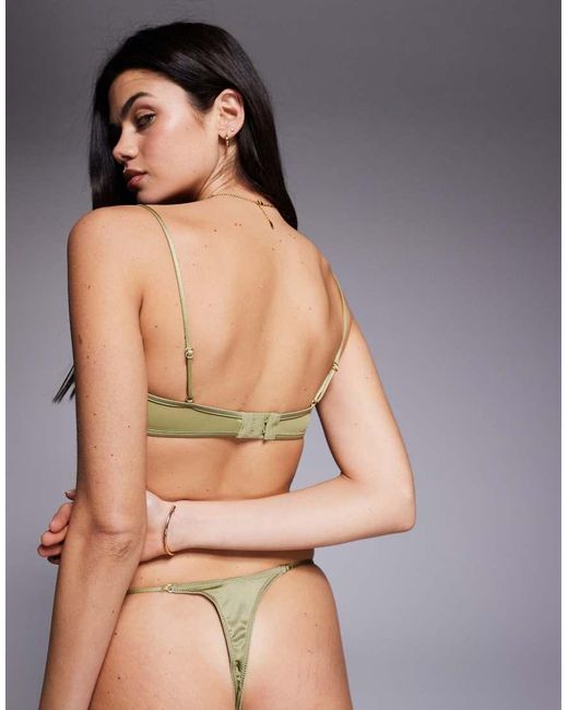 ASOS Gray Fern Clean Satin High Leg Tanga Thong With Adjustable Sides