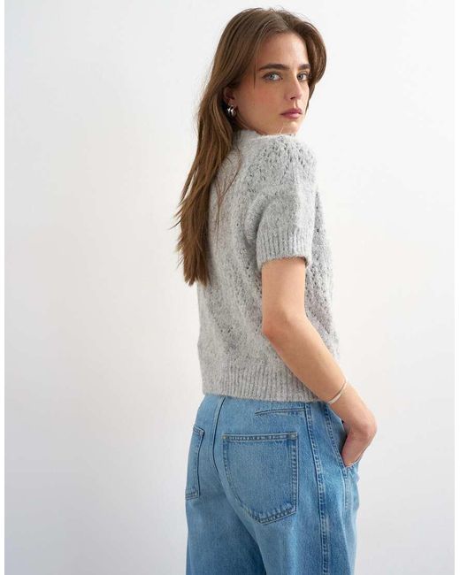TOPSHOP Blue Knit Relaxed Fit Short Sleeve T-shirt Top