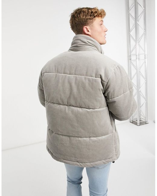 TOPMAN Corduroy Puffer in Gray for Men | Lyst