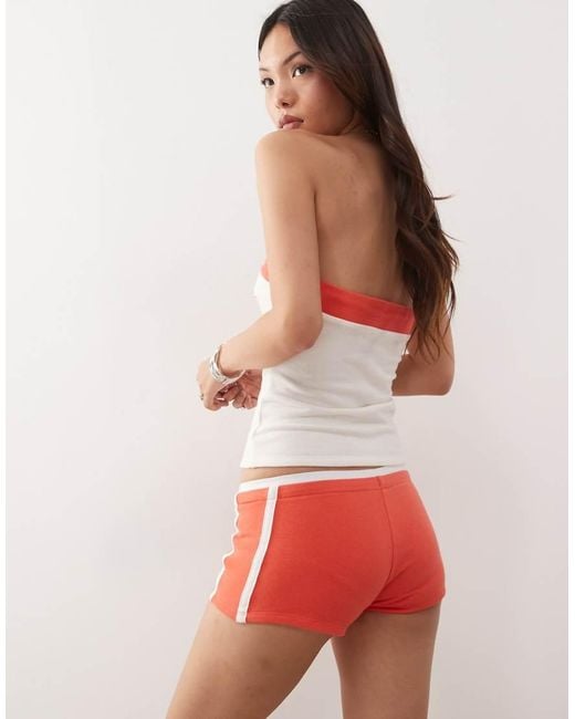 Monki Red Tie Waist Hotpants With Varsity Print