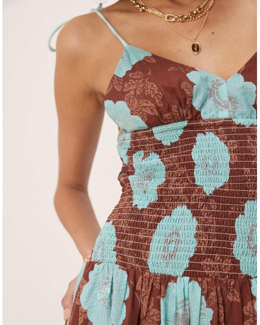 Free People Natural Adriel Floral Print Knee Length Cami Dress