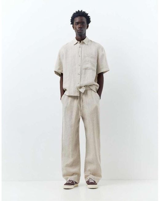 Pull&Bear Gray 100% Linen Trousers for men