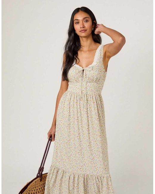 Nobody's Child Natural Ditsy Floral Tiered Heather Midi Dress
