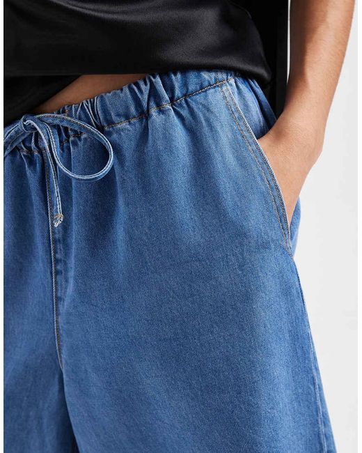 Object Blue Drapey Chambray Tie Waist Longline Shorts