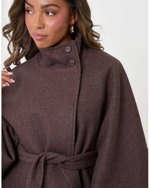 Threadbare Brown Faux Wool Cape Coat