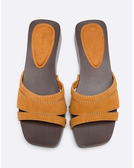 Stradivarius White Flat Leather Clogs
