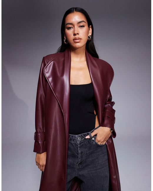 River Island Blue Faux Leather Faux Leather Long Line Wrap Coat