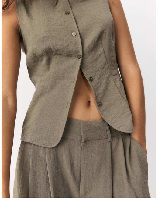 Stradivarius Green Sleeveless Buttoned Top