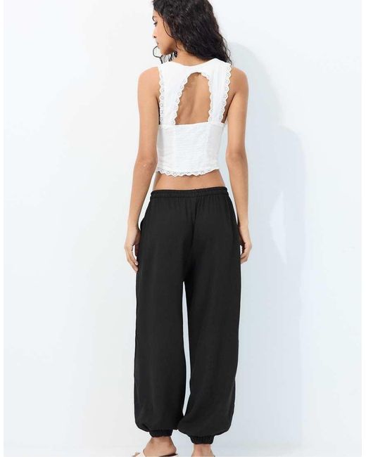 Stradivarius White Linen-effect Sarouel Trousers