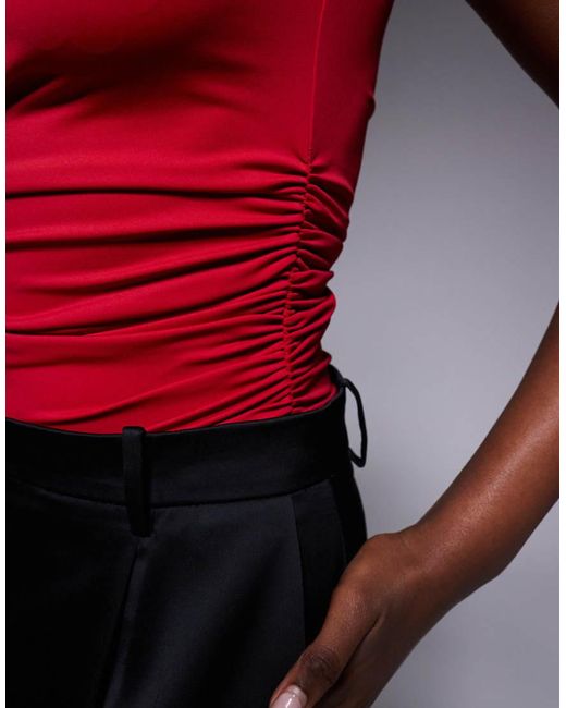 GOOD AMERICAN Red Weightless Sculpting Sleeveless High Neck Bodysuit