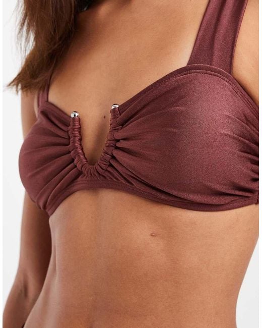 Vero Moda Brown U-wire Ruched Bikini Top