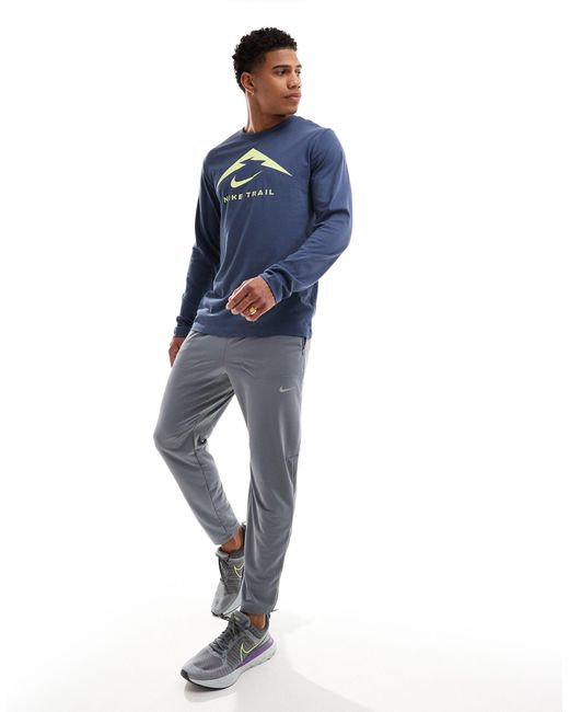 Nike – trail dri-fit – langärmliges shirt in Blue für Herren