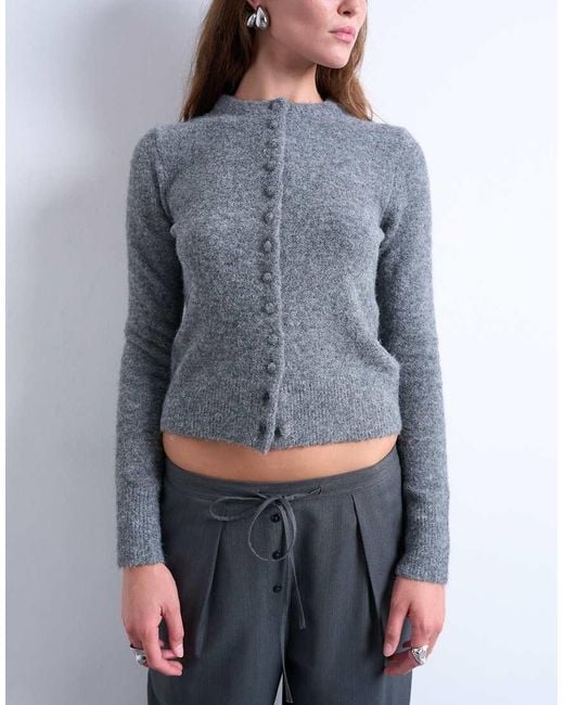 TOPSHOP Blue Knit Covered Button Cardigan