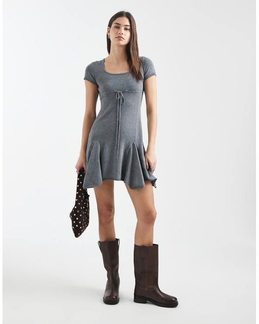 Daisy Street Blue Knit Asymmetric Mini Dress
