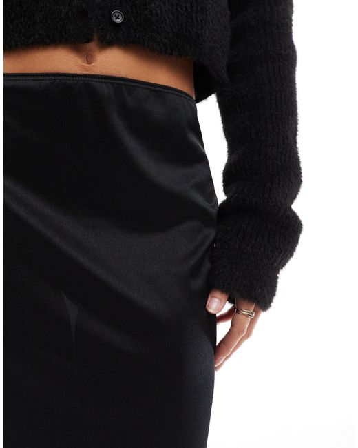 ASOS Black Satin Maxi Skirt With Lace Insert