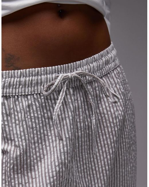 Mango Gray Cotton V Neck Long Sleeve Top And Seersucker Trouser Pyjama Set