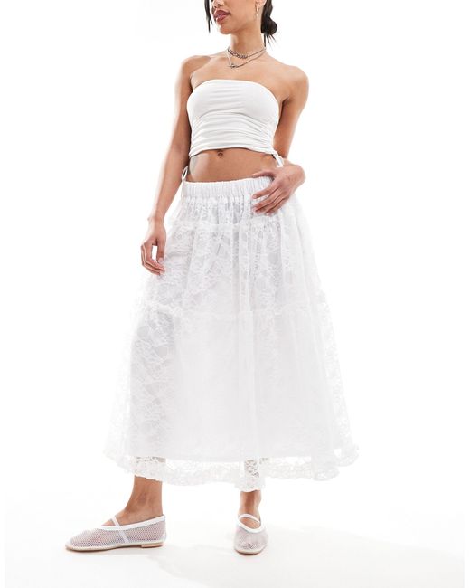 Minga White London Lace Tiered Maxi Skirt