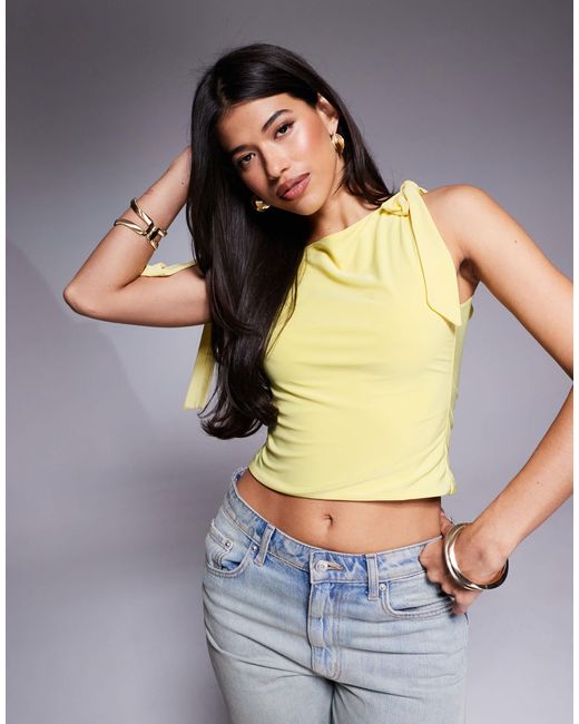 ASOS Yellow Slinky Off The Shoulder Bow Tie Detail