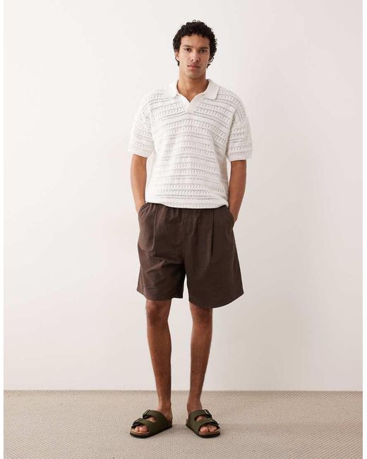 Only & Sons White Drop Shoulder Open Knit Split Neck Polo for men