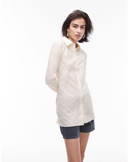 TOPSHOP White Crinkle Longline Shirt