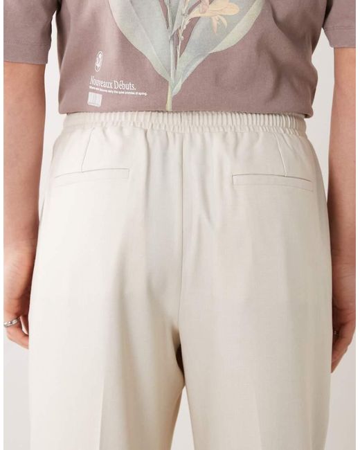 ASOS Natural Tailored Pull On Wide Leg Trousers for men