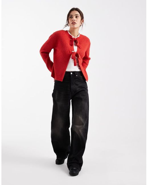 Pieces Red Reversable Tie Front Cardigan