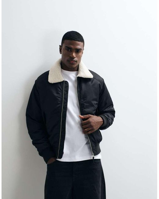 Blend Blue 100% Nylon Bomber Jacket With Contrast Collar for men