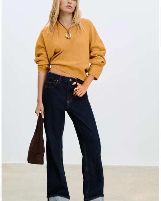 Pull basique en maille douce - moutarde Stradivarius en coloris Blue