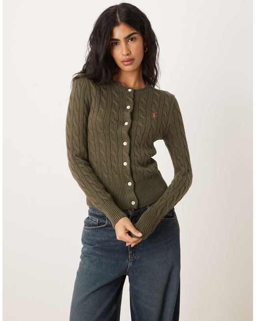 Polo Ralph Lauren Green Icon Logo Cotton Cable Knit Cardigan