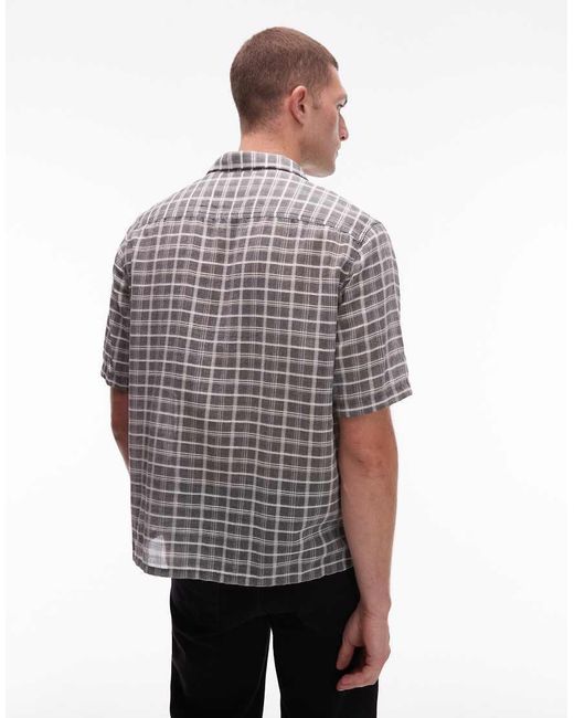 AllSaints Gray Sandy Check Print Short Sleeve Shirt for men
