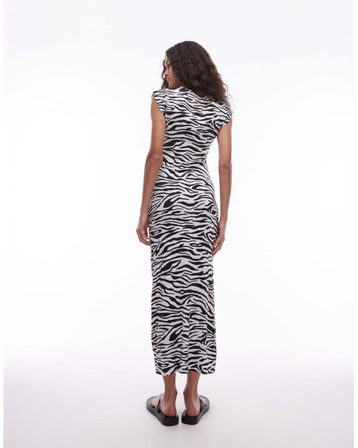 Mango White Zebra Cap Sleeve Midi Dress