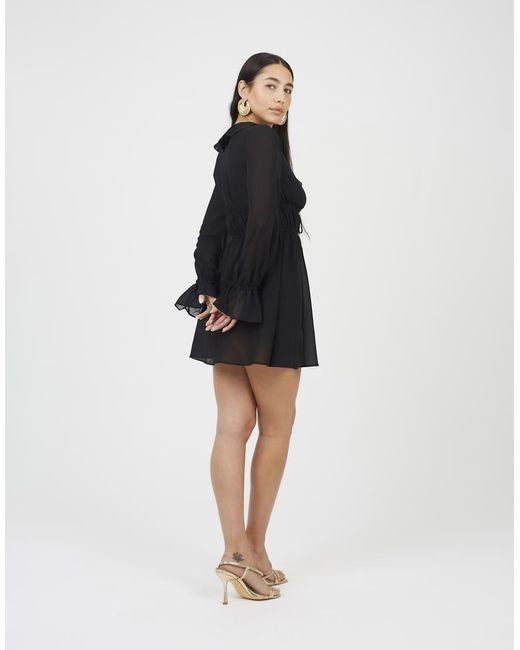 Brave Soul Black Frill Detail Ruched Mini Dress
