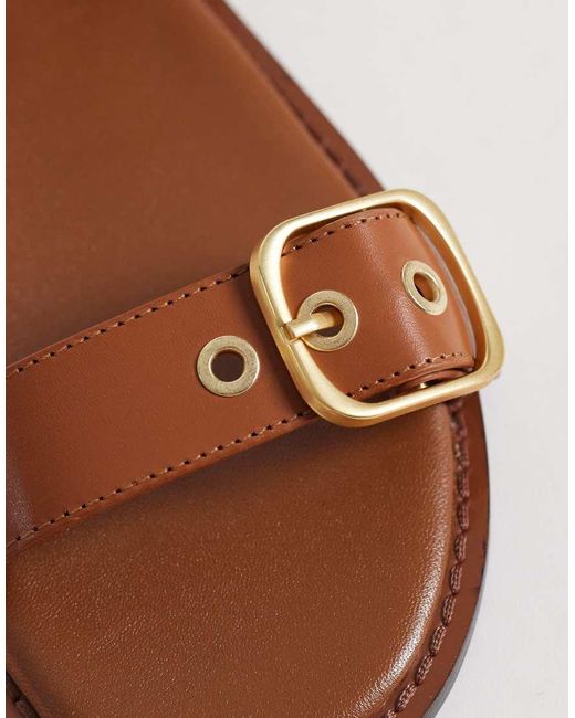 Mango Brown 100% Suede Leather Buckle Detail Flat Sandal