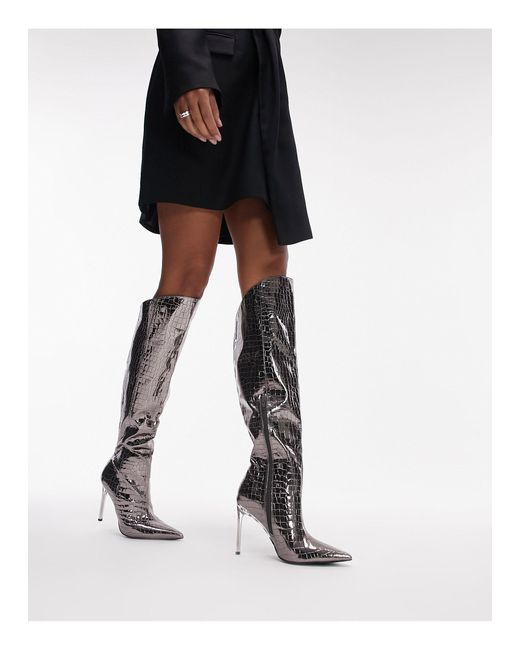C&C Black Stretch Knit & Vegan Suede Above Knee High Heel Thigh Boot |  Totally Wicked Footwear