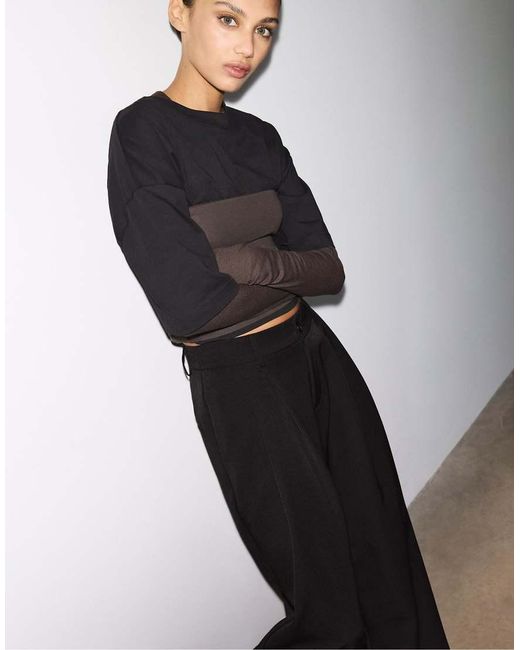 Stradivarius Black Petite Wide Leg Smart Trousers With Darts