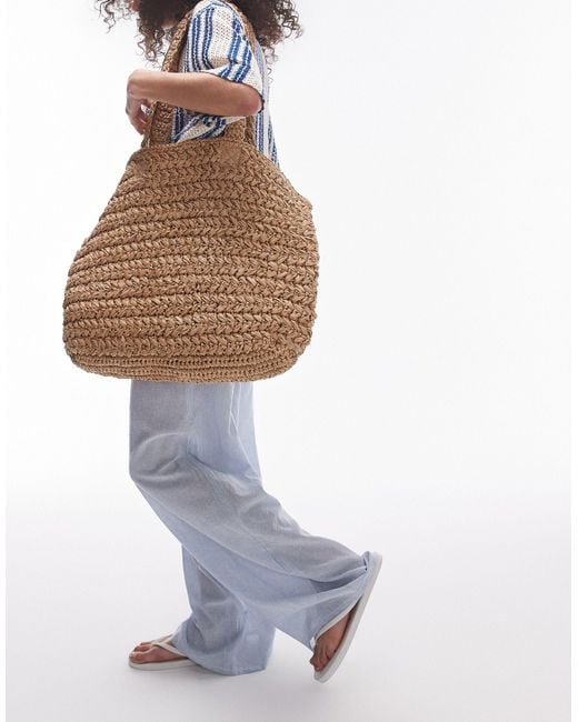 TOPSHOP Brown Tana Oversized Woven Straw Tote Bag